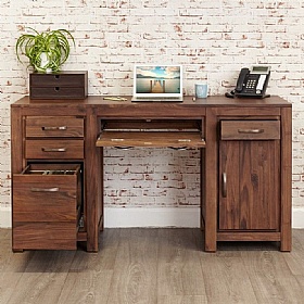 Mayan Walnut Solid Wood Large Twin Pedestal Home Office Desk
