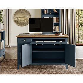 Signature Blue Solid Wood Hidden Home Office Desk