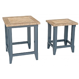 Signature Blue Solid Wood Nest of 2 Coffee Tables