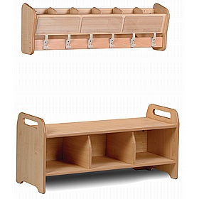 Little Hangers Nursery Wall Mounted Coat Hooks with Storage Cubby and Bench - School Furniture