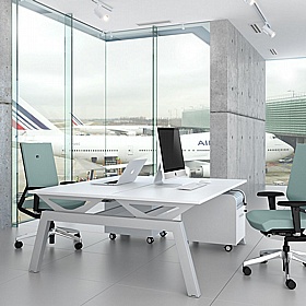 Linnea Elevate 2 Person Rectangular Back to Back Sliding Top Bench Desks