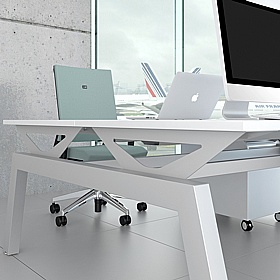 Linnea Elevate 2 Person Rectangular Back to Back Sliding Top Bench Desks - Office Desks