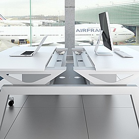 Linnea Elevate 2 Person Rectangular Back to Back Sliding Top Bench Desks - Office Desks