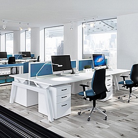 Linnea Elevate 4 Person Rectangular Back to Back Sliding Top Bench Desks