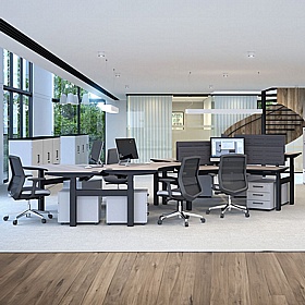 Progress Plus Electric Height Adjustable 3 Person Cluster Office Desks - Office Desks