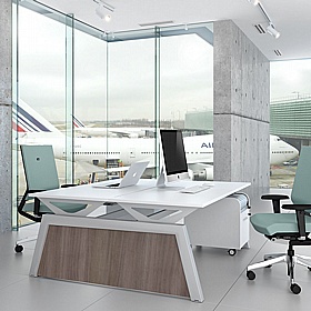 Linnea Elevate 2 Person Rectangular Back to Back Sliding Top Bench Desks - Office Desks