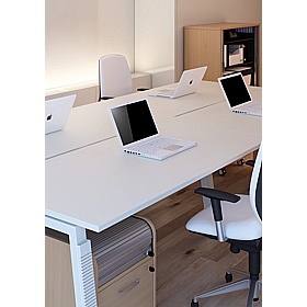 Linnea 4 Person Shallow A-Frame Rectangular Back to Back Sliding Top Bench Desks - Office Desks