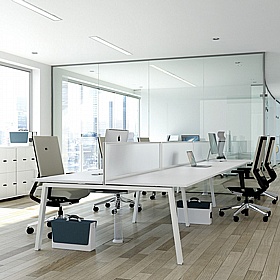 Linnea 6 Person Shallow A-Frame Rectangular Back to Back Sliding Top Bench Desks - Office Desks