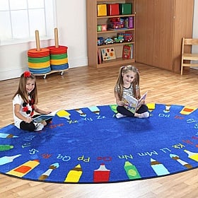 Rainbow Oval Pencils Alphabet Carpet