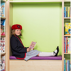 KubbyClass Library Bookcase with Upholstered Seat - School Furniture