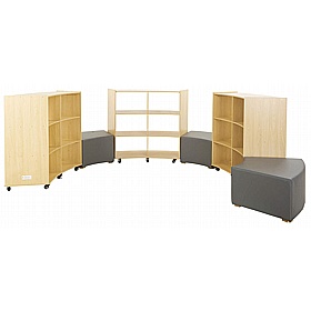 Bright Beginnings Curved Bookcase and Stool Bundle - School Furniture