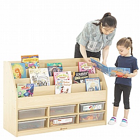 Bright Beginnings Single Sided Nursery and Library Bookcase and Tray Storage - School Furniture
