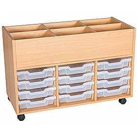 Folio Premium Library Triple Column 12 Tray Mobile Book Trolley