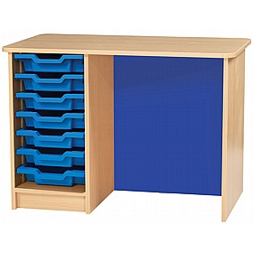 KubbyClass Single Pedestal Teachers Desk with Tray Storage
