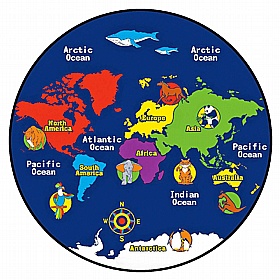 World Map Round Learning Carpet - School Furniture