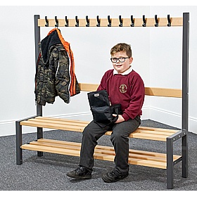 Veste Premium Single Sided Changing and Cloakroom Bench Seats with Hooks and Shoe Rack - School Furniture
