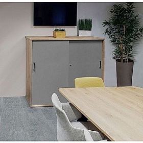 Unified Duo Tall Sliding Door Credenza Storage Unit - Office Storage