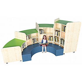 KubbyClass Mobile Junior Library Curved Bookcases and Stools Bundle