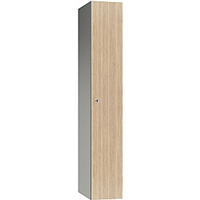 Pure Leisure Wet Area SGL Wood Effect Door Aluminium Lockers with Hasp and Staple Lock - Office Storage