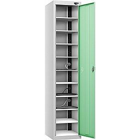 Pure Power 10 Compartment Laptop and Tablet Charging Cupboard with Hasp and Staple Lock - Office Storage