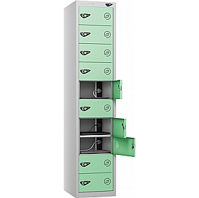 Pure Power 10 Compartment Laptop and Tablet Charging Lockers with Hasp and Staple Lock - Office Storage