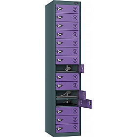 Pure Power 15 Compartment Laptop and Tablet Charging Lockers with Hasp and Staple Lock - Office Storage
