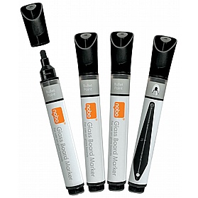 Nobo Liquid Ink Glass Whiteboard Pens - Pack of 4