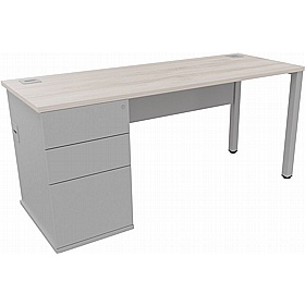 Analog Duo Shallow Rectangular Desk with Pedestal - Office Desks