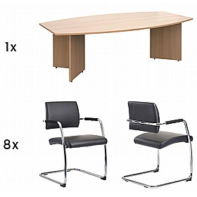 Spectra Arrowhead Boat Shaped Boardroom Table with Bruges Chairs Bundle Deal - Meeting Room