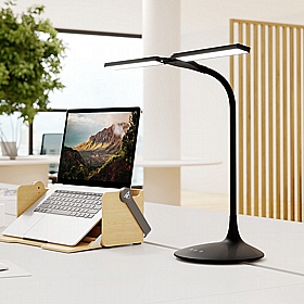 Crest Black Twin LED Desk Lamp - Office Accessories