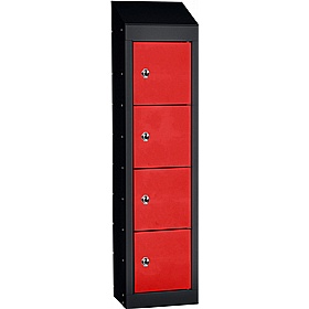 Stellar Probe Antibacterial Sloping Top 4 Compartment Personal Effects Lockers with Hasp and Staple Lock - Office Storage