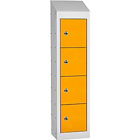 Stellar Probe Antibacterial Sloping Top 4 Compartment Personal Effects Lockers with Hasp and Staple Lock - Office Storage