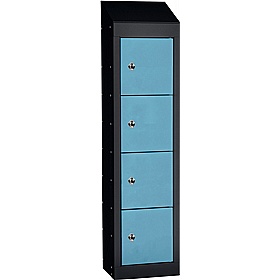 Stellar Probe Equinox Antibacterial Sloping Top 4 Compartment Personal Effects Lockers with Hasp and Staple Lock - Office Storage