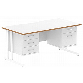 Oslo Rectangular Cantilever Office Desks With Double Fixed Drawers