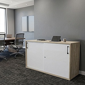 Unified Duo Desk High Sliding Door Credenza Storage Unit