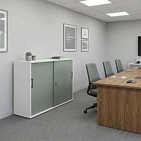 Unified Duo Tall Sliding Door Credenza Storage Unit